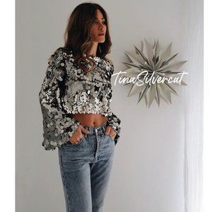 Zara Silver Sequin Crop Top Sz XS NWT